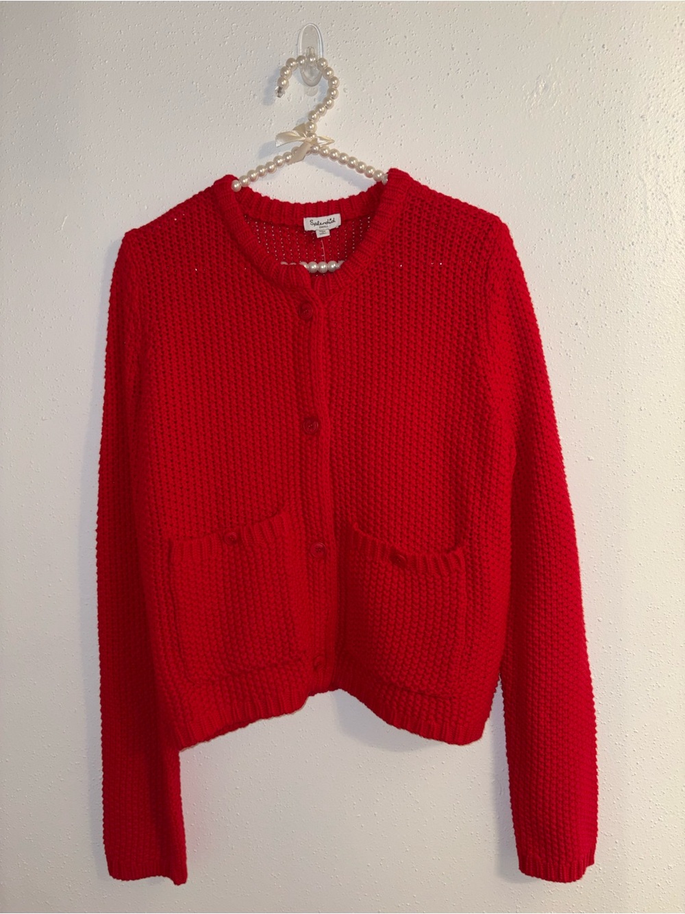 Splendid Red Knit Chunky Cottony Button-Up Cardigan